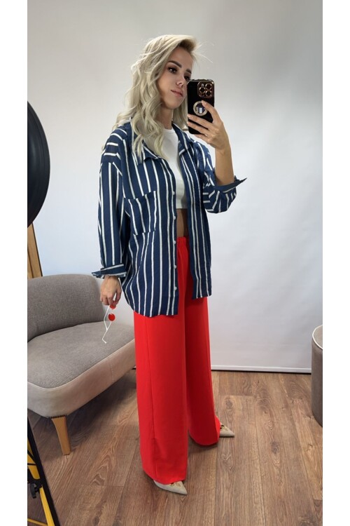 SF041 KALIN ÇİZGİLİ  CEPLİ GÖMLEK