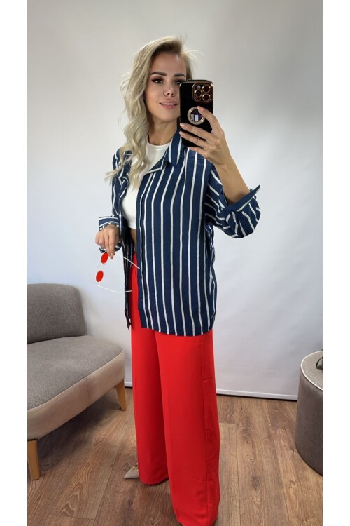 SF041 KALIN ÇİZGİLİ  CEPLİ GÖMLEK