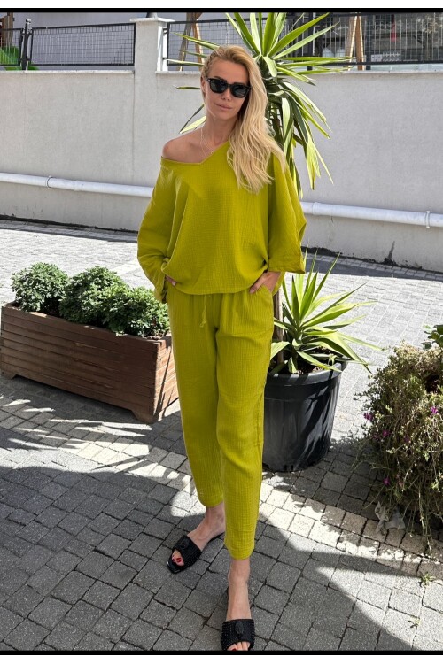 SF086 DÜŞÜK OMUZ BLUZ PANTOLON TAKIM