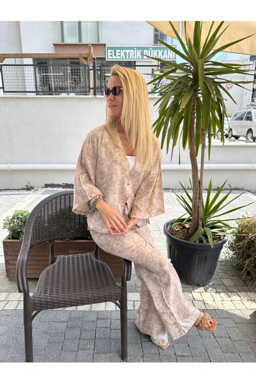 SF092 JAGARLI YAKASIZ CEKET PANTOLON TAKIM