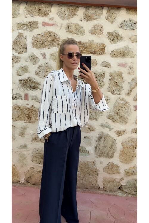 SF163 CİZGİLİ CEPLİ GÖMLEK