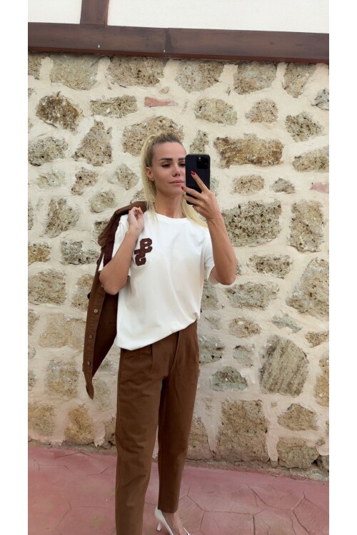 SF178 KAHVE SERİTLİ TİŞÖRT