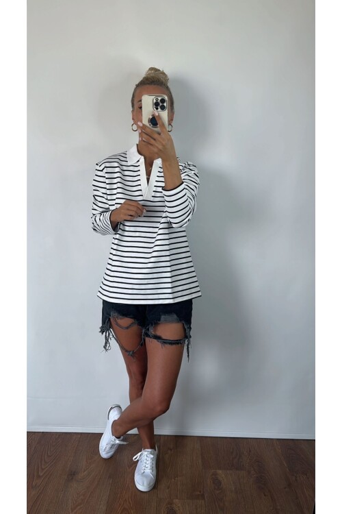 SWEAT CİZGİLİ YAKALI