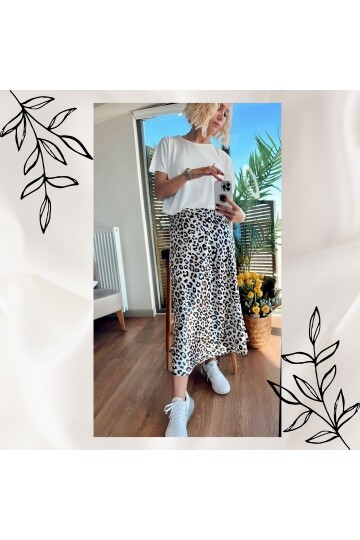 Leopar Desenli Saten Etek