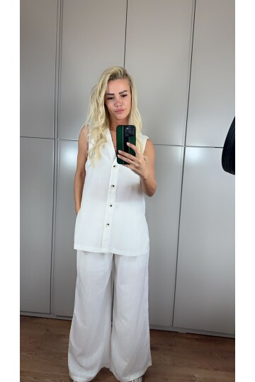 SF108 YELEKLİ KETEN PANTOLON TAKIM