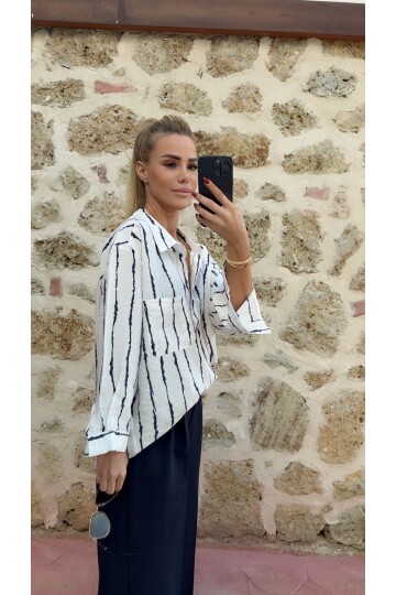 SF163 CİZGİLİ CEPLİ GÖMLEK