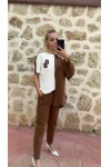 SF178 KAHVE SERİTLİ TİŞÖRT